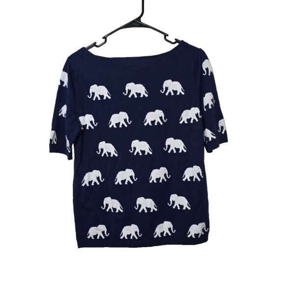 Talbots Top M Blue White Elephants Short Sleeve Comfort Business Casual Classic - Picture 2 of 10